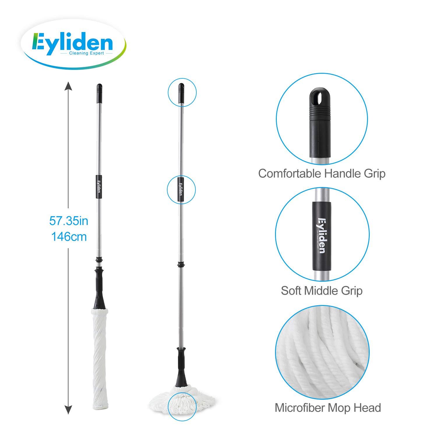 Eyliden Cotton Twist Mop for Floor Cleaning with 2 Reusable Heads, 57.5 inch Silver Long Handle, White Color