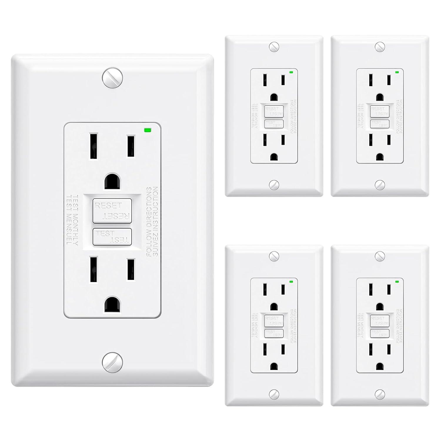 15amp Weather Resistant GFCI Outlet, Tamper Resistant GFI Receptacle with LED Indicator, Decor Wall Plate and Screws Included, ETL Certified, White 4 Pack