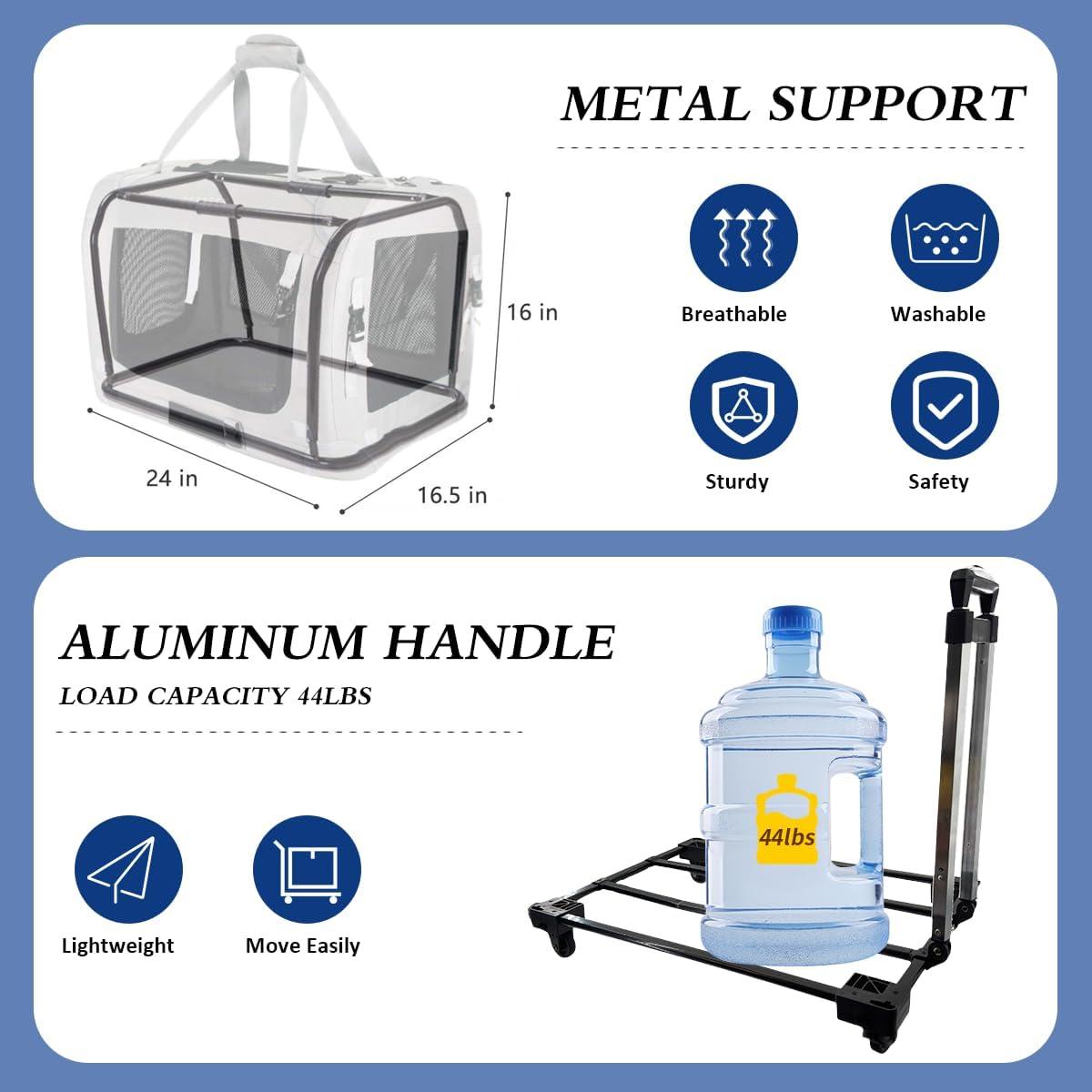 Extra Large Cat Carrier Soft Sided, Portable Small Dog Carrier for 2 Cats, 24"x16.5"x16" Car Travel Folding Comfortable Design with Bowl, Grey