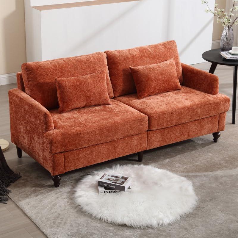 George Oliver Chenille Loveseat Sofa, Mid-Century 2-Seat Upholstered Couch with Wooden Legs for Living Room or Bedroom