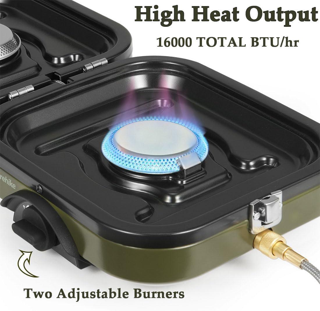 Naturehike 2-in-1 Gas Camping Stove, Frying Pan, Stove with Adjustable Burners, 88.18 oz, Carrying Handle, Portable, Iron SkilletPerfect for Camping & Hiking, Emergency Cooking Stove, Christmas party