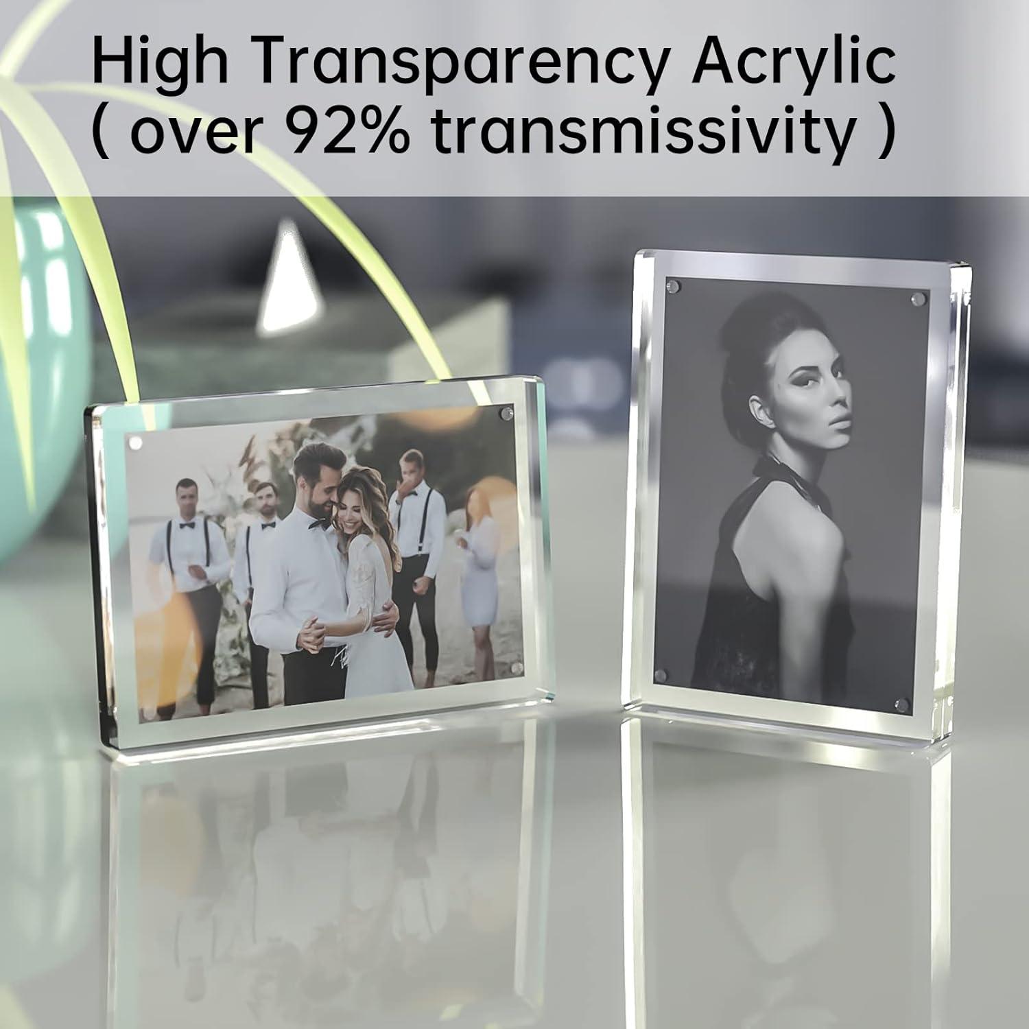 Tomorotec 2-Pack [5 x 7 inch] High Transparency Magnetic Picture Frames Frameless, Acrylic Photo Frame Double Sided Free Standing Desktop Display Stand(2 Pack)