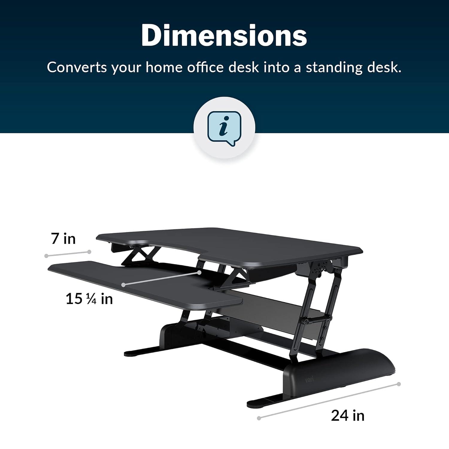 Vari 36" VariDesk Essential Two-Tier Height Adjustable Standing Desk Converter & Monitor Riser, Black