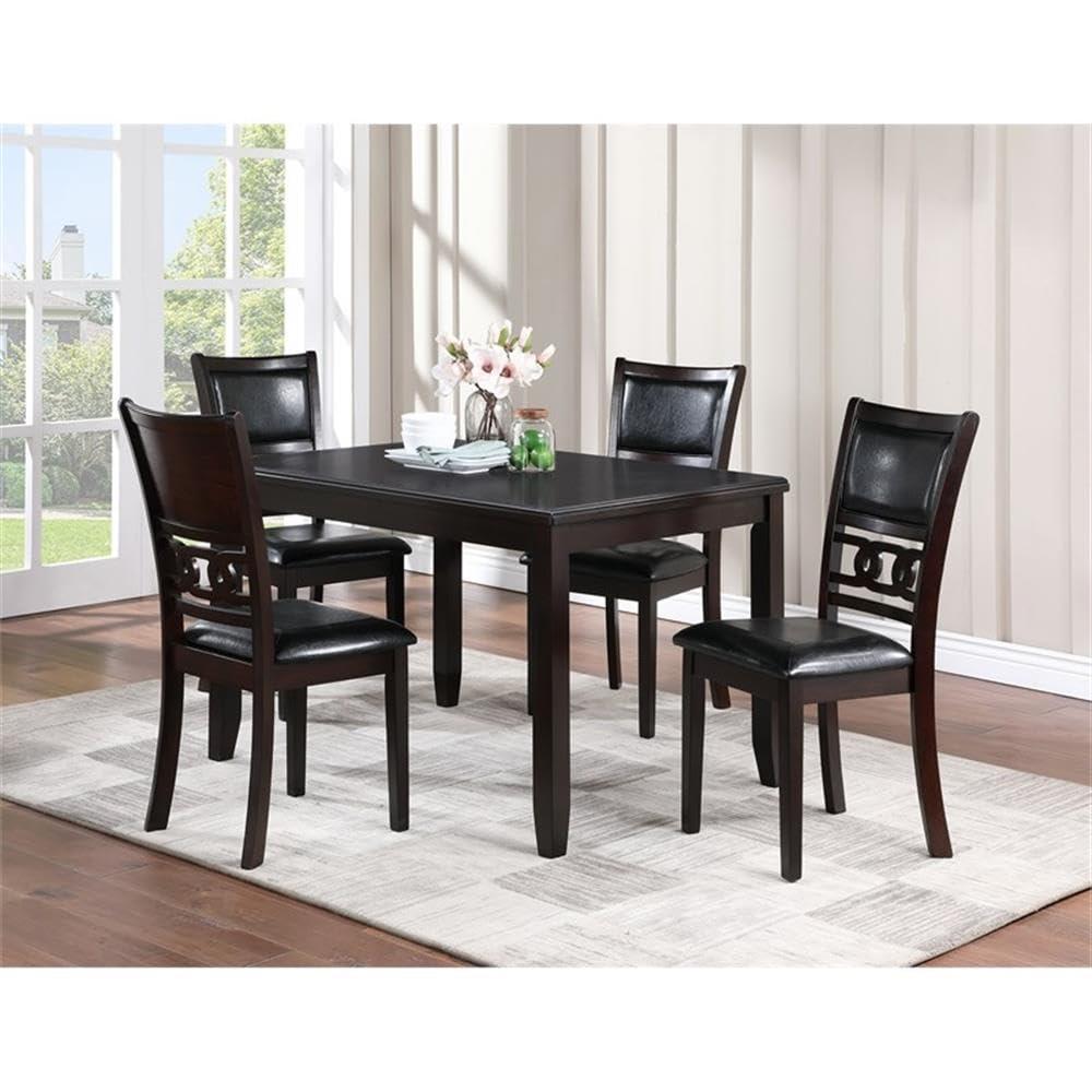 New Classic Furniture Gia Dining Collection with 48" Dining Table, 4 Cushioned Chairs, Veneer Tabletop and Solid Rubberwood Construction, Ebony