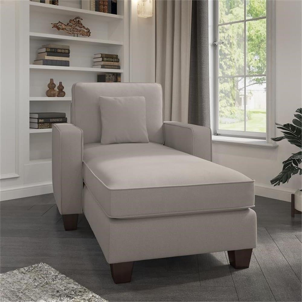 Stockton Chaise Lounge with Arms in Beige Herringbone Fabric