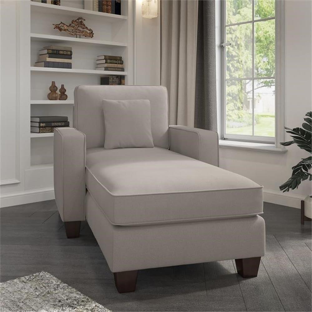 Stockton Chaise Lounge with Arms in Beige Herringbone Fabric