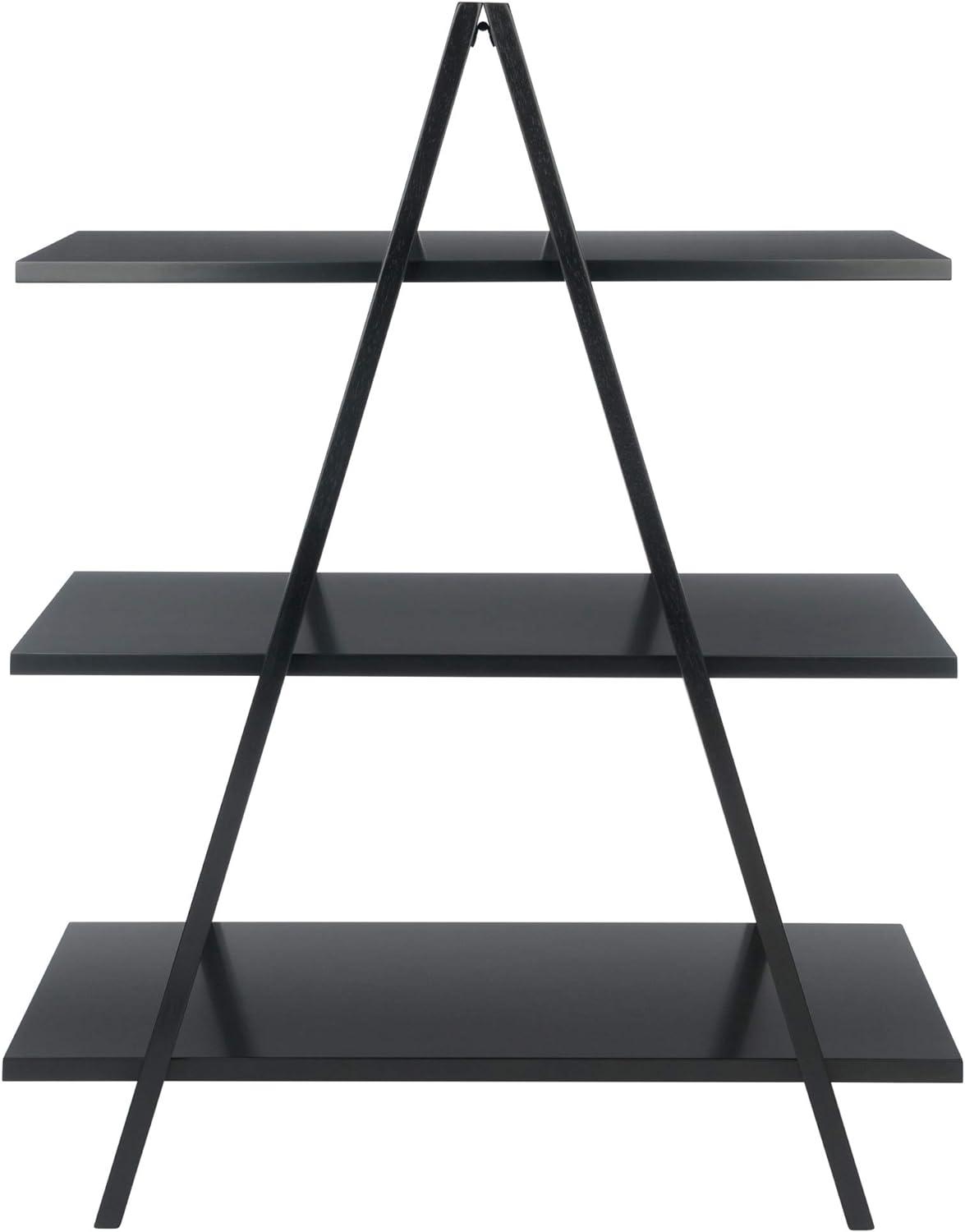 Black Wood 3-Tier A-Frame Ladder Shelf