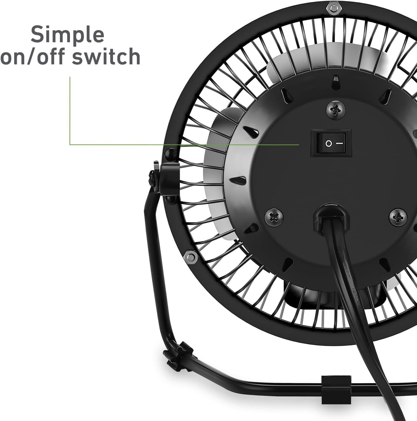 HOLMES 4" Mini High-Velocity Personal Desk Fan, 4 Blades, Adjustable 360° Head Tilt, Durable Metal Construction, Single Speed, Ideal for Home, Dorm Rooms, Bedrooms, or Offices, Black