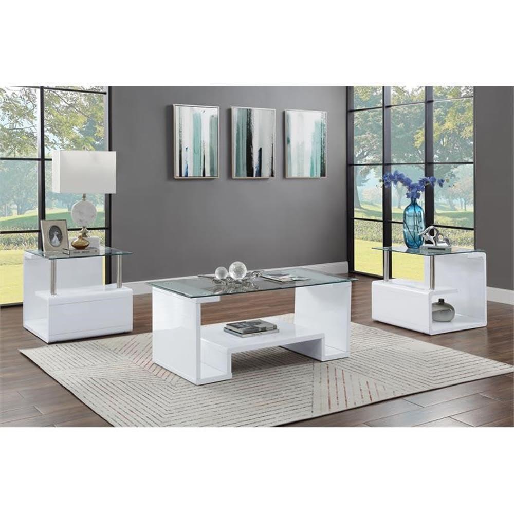 24" Nevaeh High Gloss Finish Accent Table Clear Glass/White - Acme Furniture