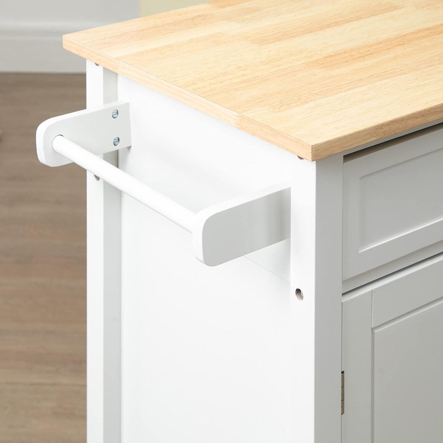 Kitchen Island Cart, Rolling Kitchen Island With Storage, Solid Wood Top, Drawer, For Dining Room, White