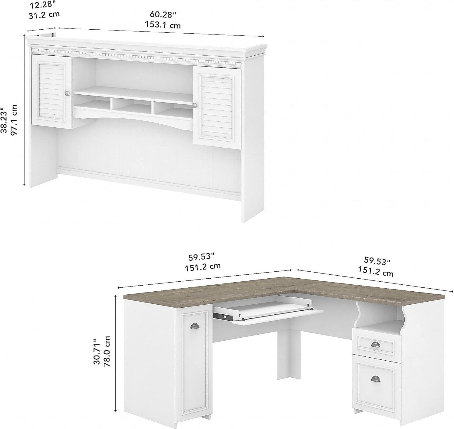 Bush Furniture Fairview 60" W L Shaped Desk with Hutch, White/Gray