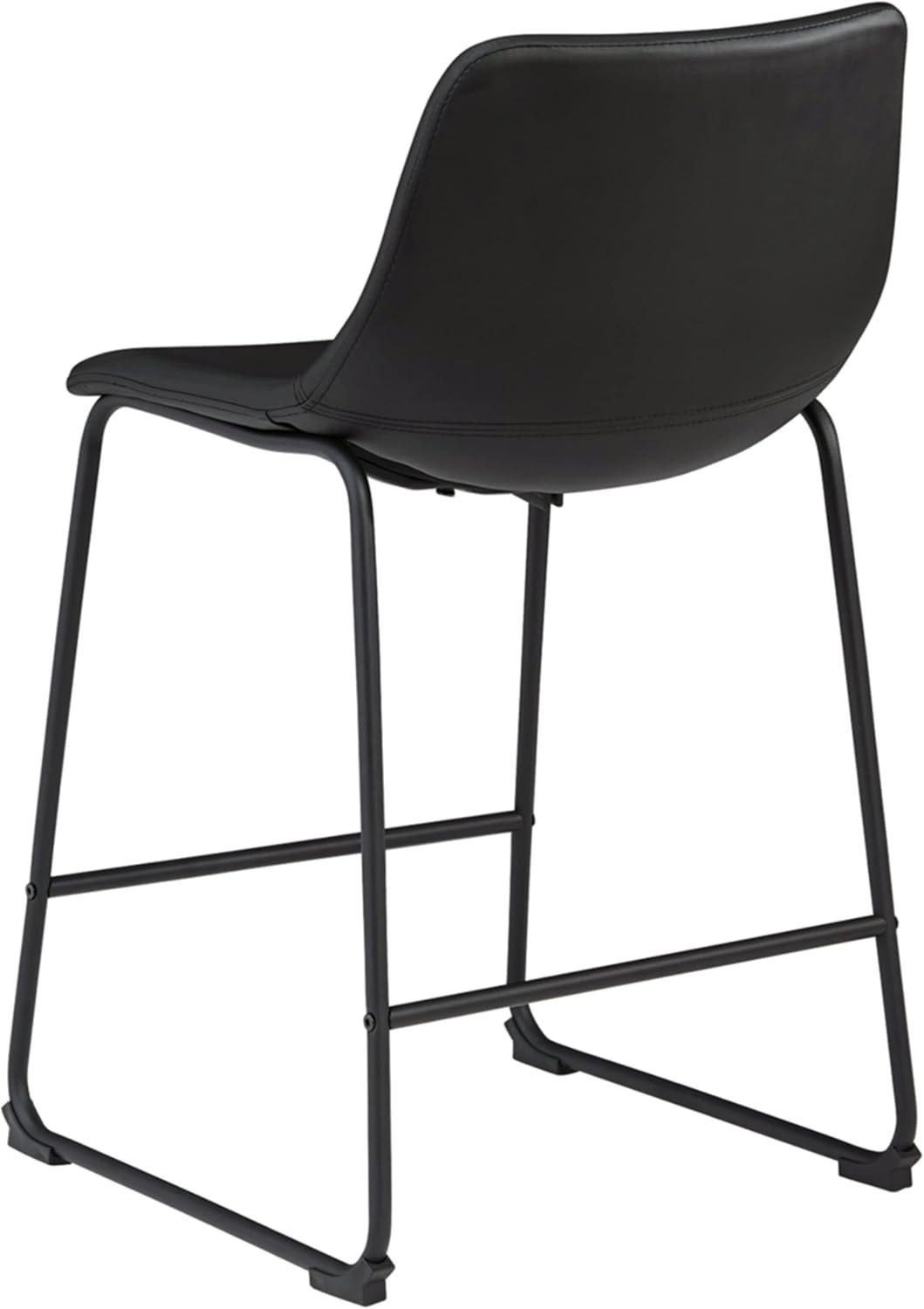 Transitional Black Leather Counter Stool with Metal Base