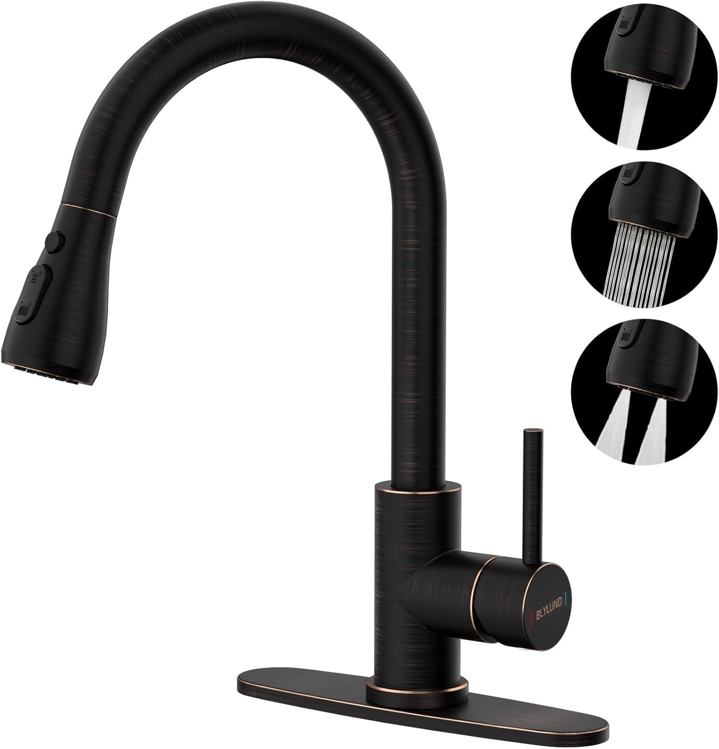 Oil Rubbed Bronze Pull Down Kitchen Faucet with Spray