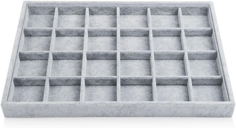 Ice Gray Velvet 24-Grid Stackable Jewelry Tray Organizer