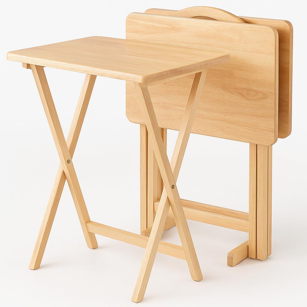 2pc Alex Snack Table Set Natural - Winsome: Solid Wood, Foldable, No Assembly Required