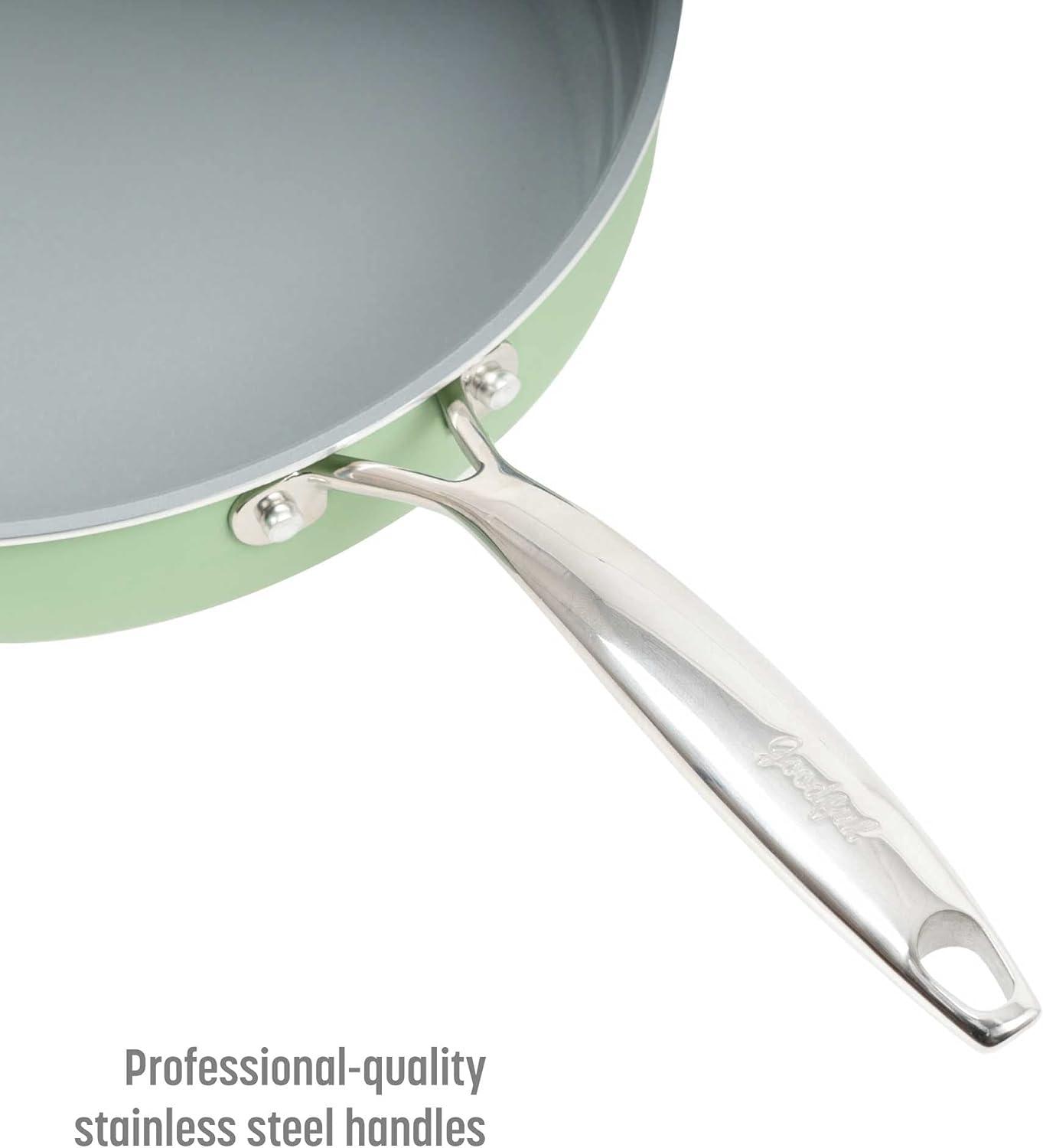 Green Ceramic Nonstick 4-Quart Saute Pan with Lid