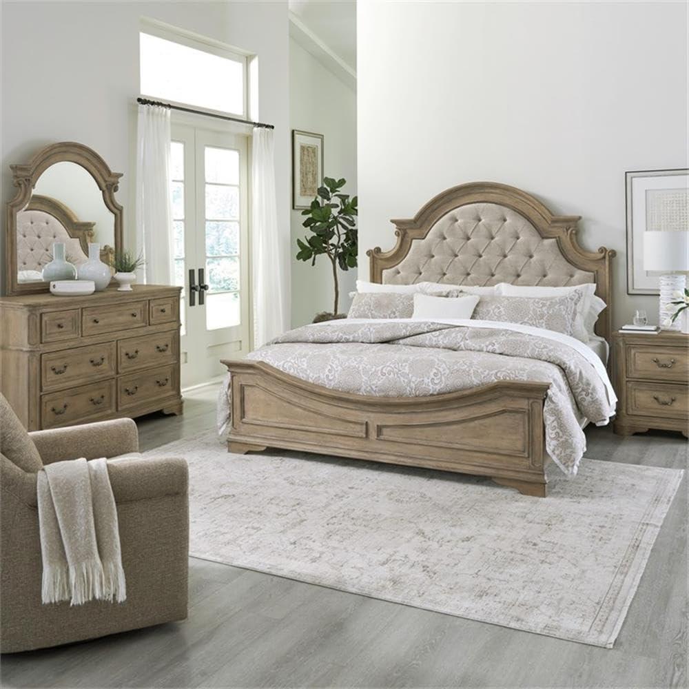 Magnolia Manor King Uph Bed in Weathered Bisque