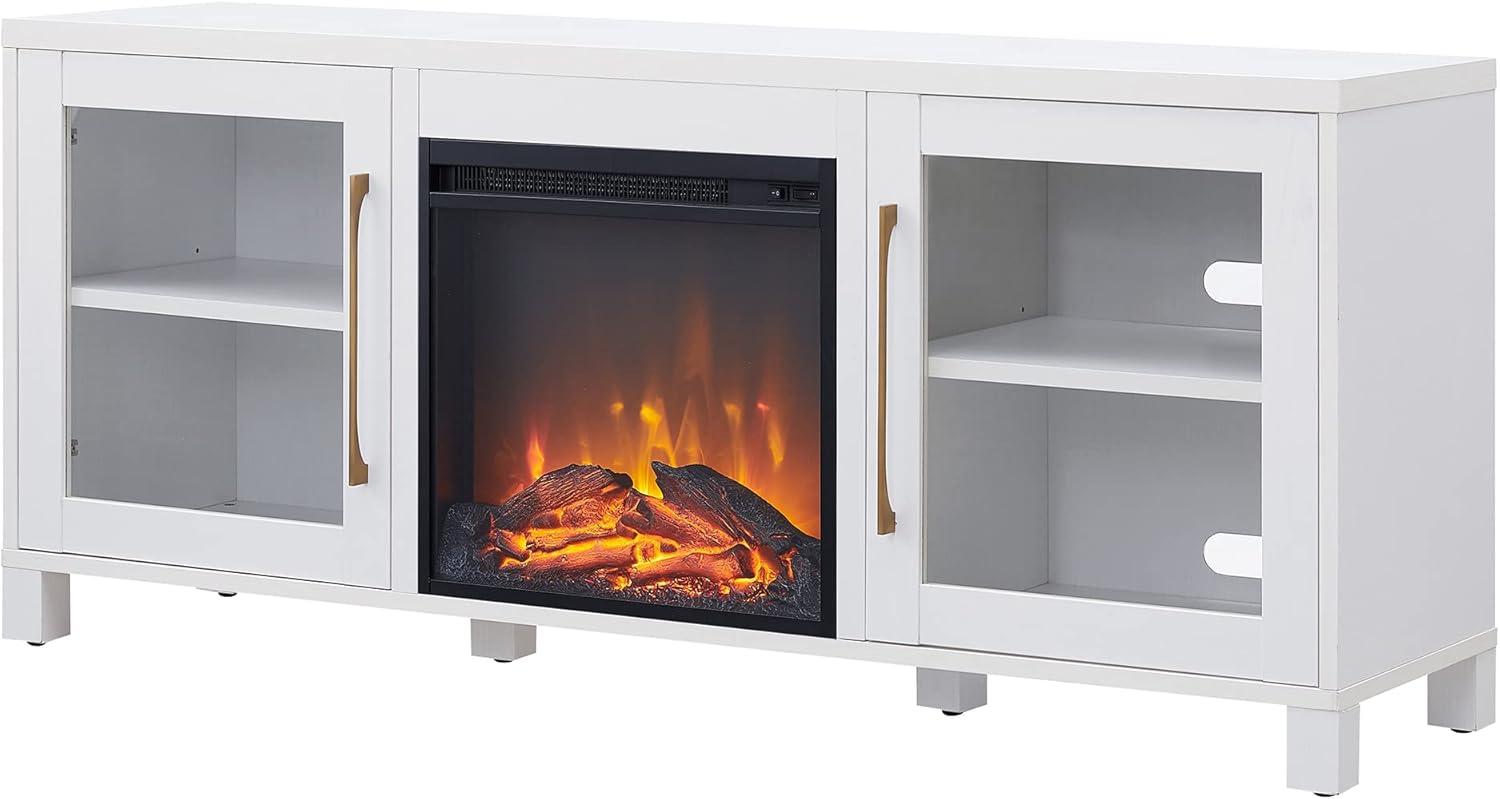 White TV Stand with Log Fireplace Insert - Henn&Hart