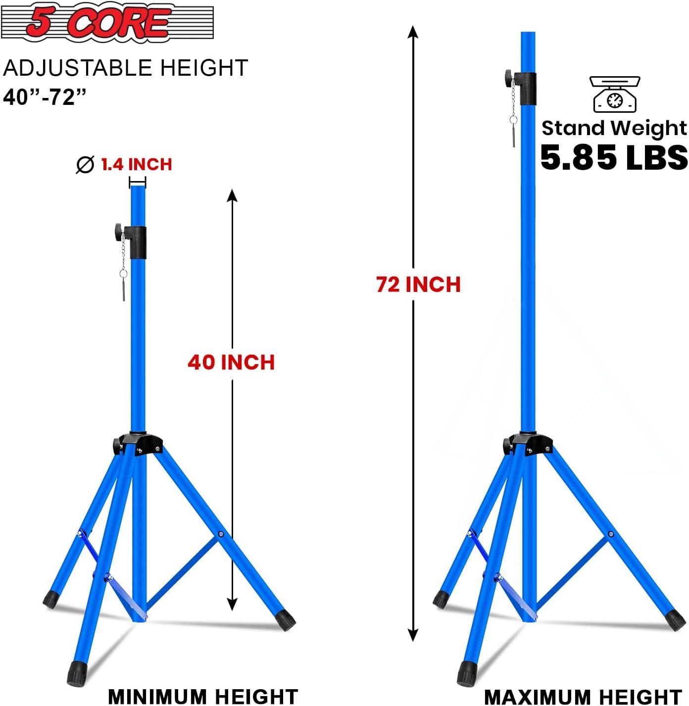 5 Core Speaker Stand Tripod Floor Heavy Duty Adjustable Up to 72 Inch DJ Studio Monitor Stands Pole Mount - SS HD SKY BLU BAG2PCS