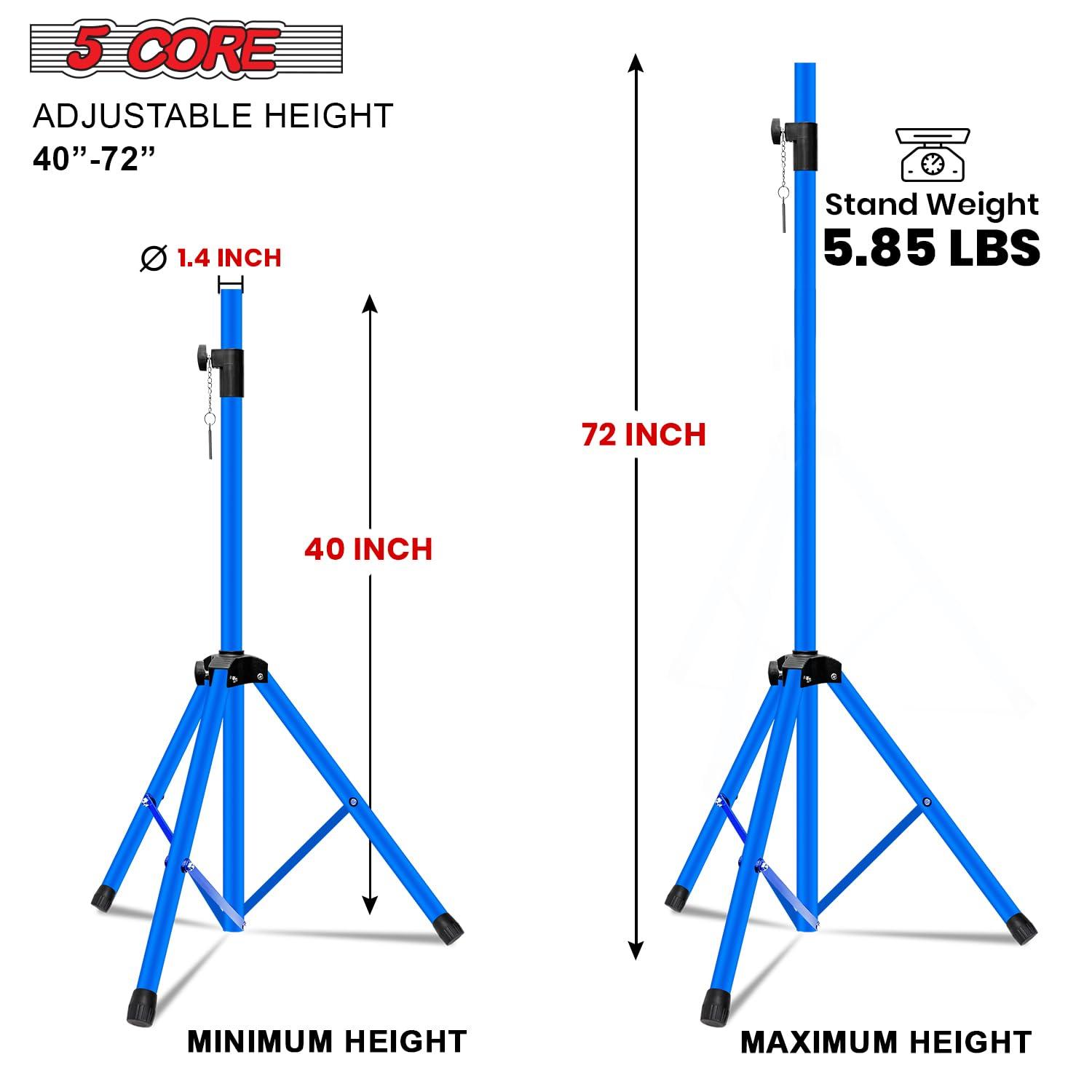 5 Core Speaker Stand Tripod Floor Heavy Duty Adjustable Up to 72 Inch DJ Studio Monitor Stands Pole Mount - SS HD SKY BLU BAG2PCS
