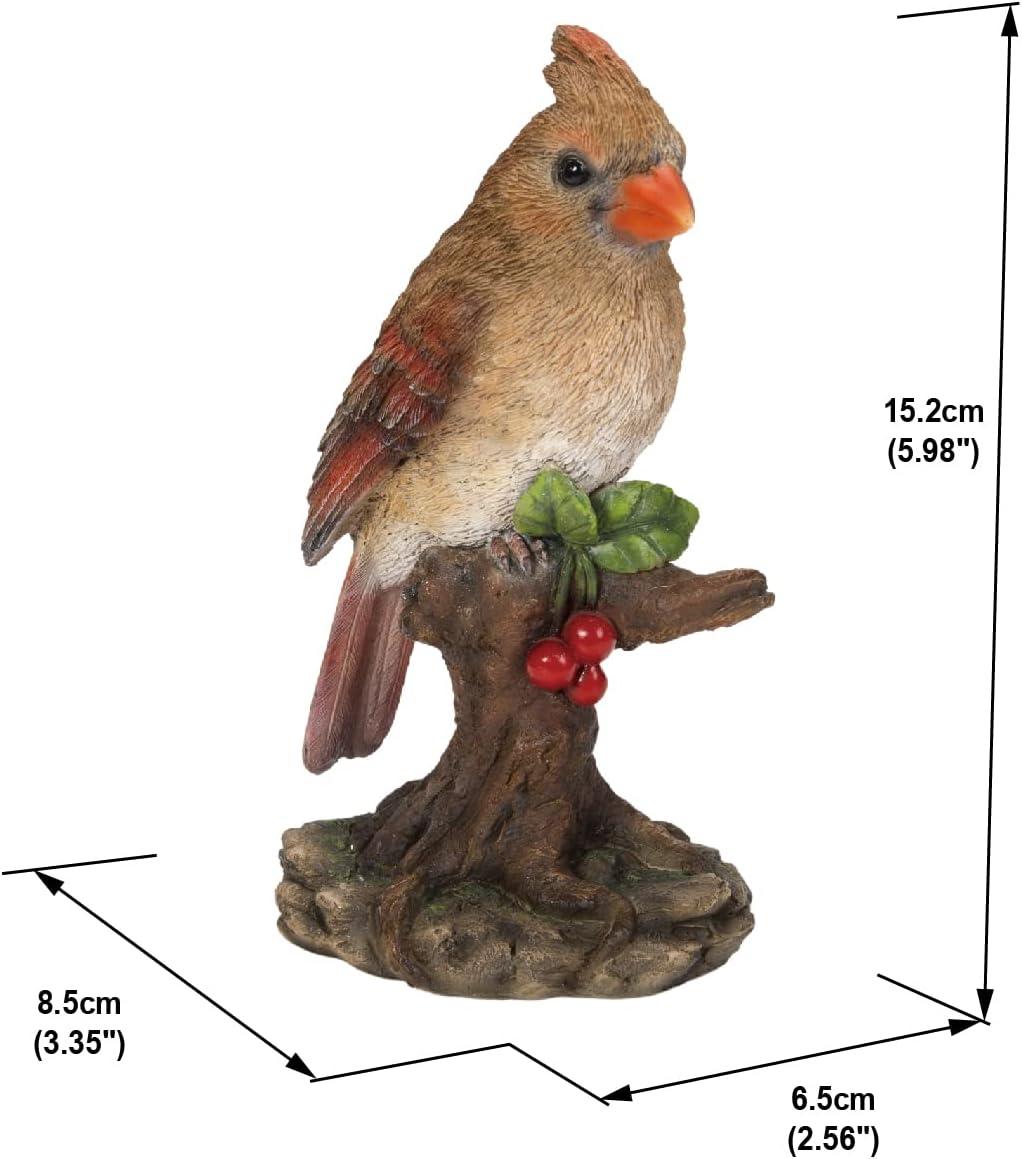 Female Cardinal Perched On A Stump Statue