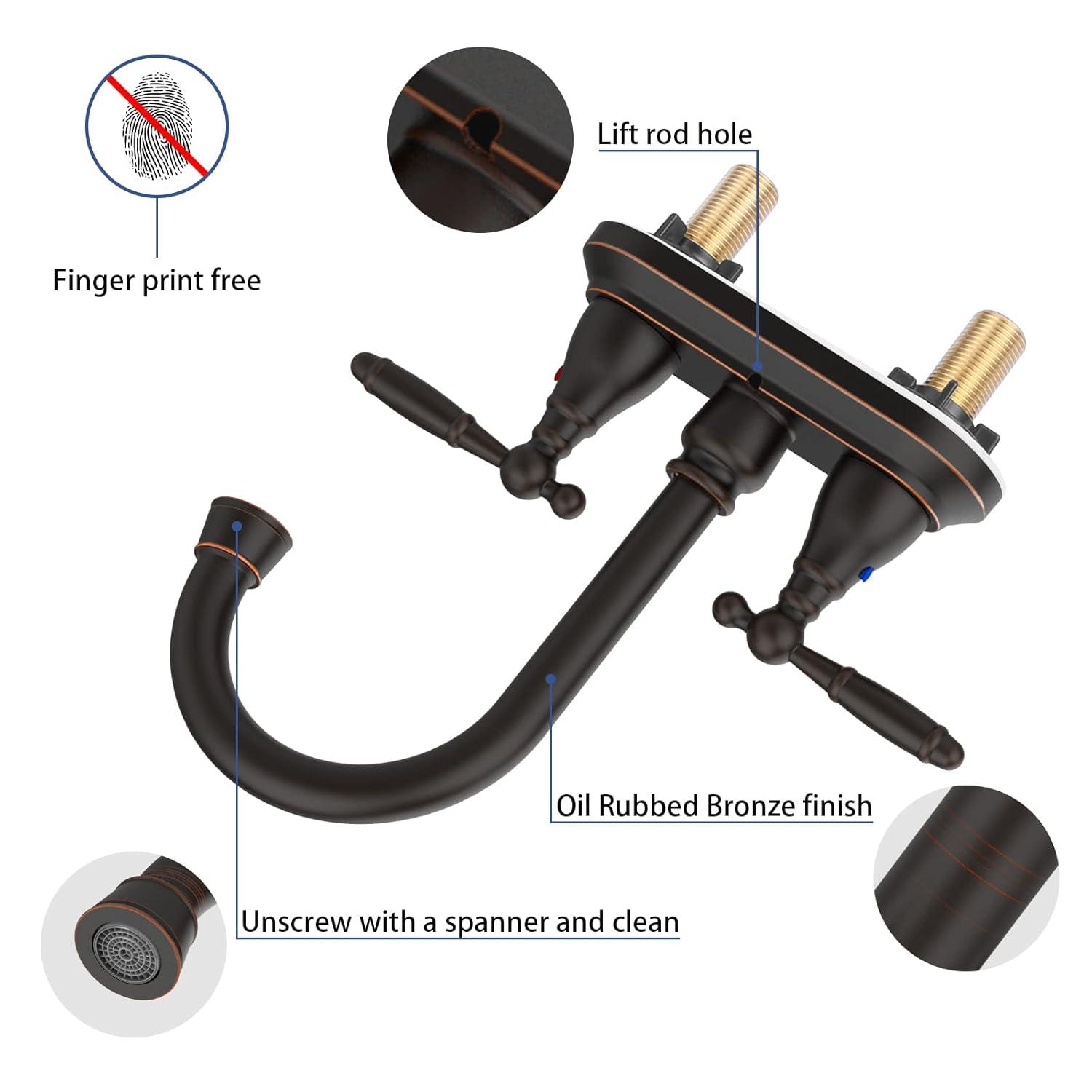 Oil Rubbed Bronze Bathroom Faucet - 360 Degree Swivel Spout, 4 Inch Centerset, Modern Design, 3 Hole Lavatory Faucet