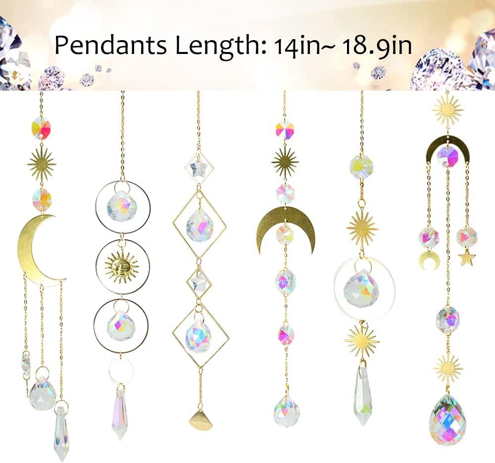 RibRave 6 PCS Colorful Crystals Suncatcher Hanging Sun Catcher with Chain Pendant Ornament Crystal Balls for Window Home Garden Christmas Day Party Wedding Decoration