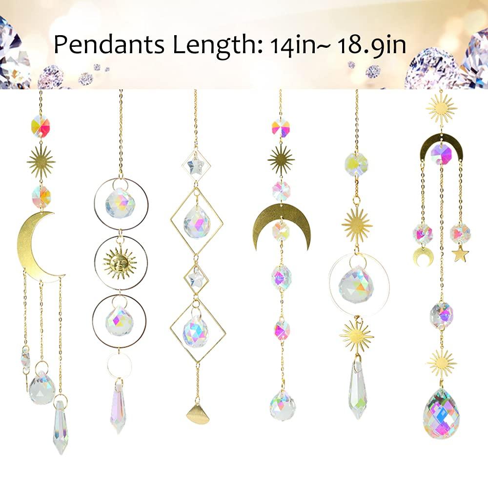 RibRave 6 PCS Colorful Crystals Suncatcher Hanging Sun Catcher with Chain Pendant Ornament Crystal Balls for Window Home Garden Christmas Day Party Wedding Decoration