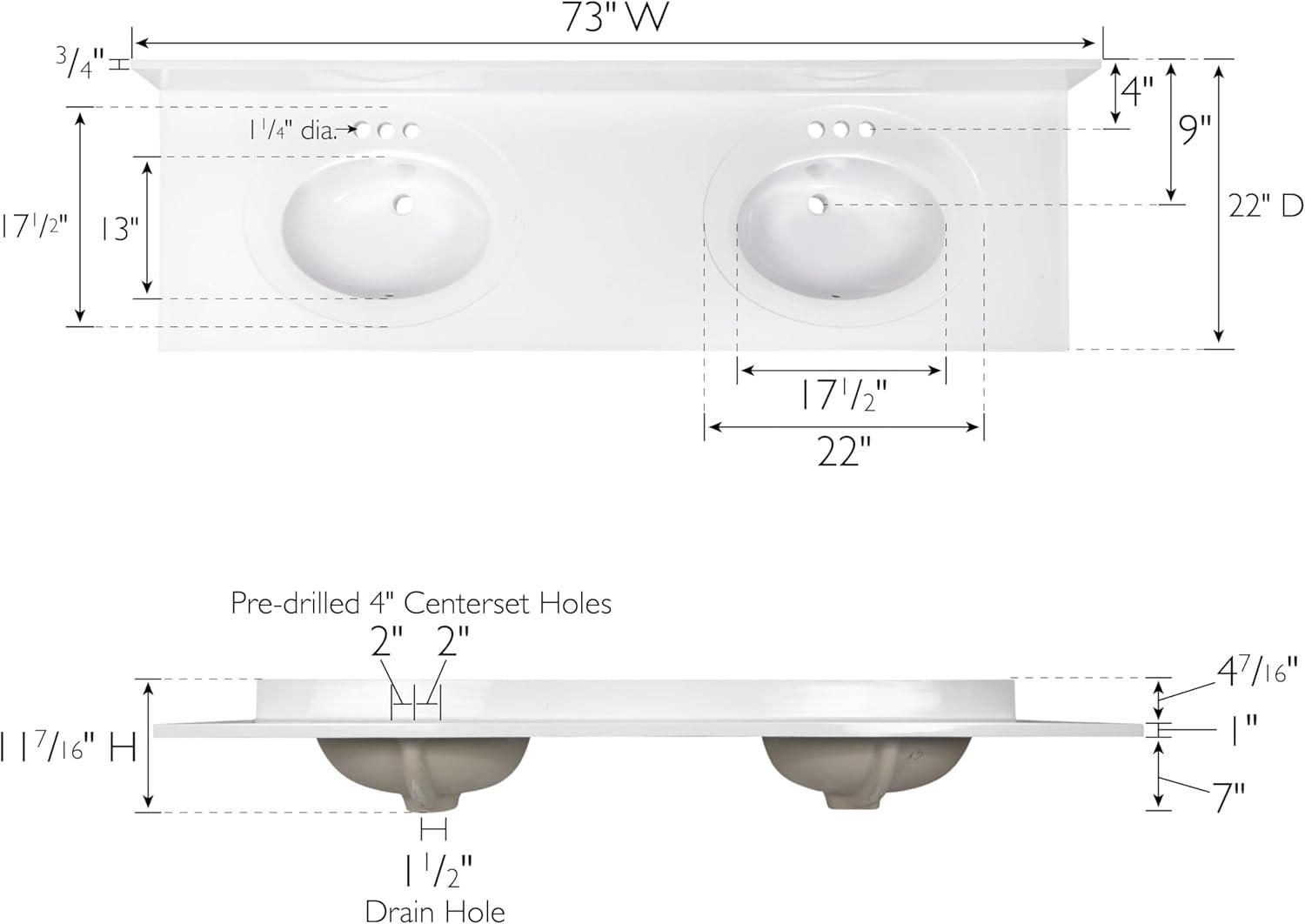 Design House  Cultured Marble Vanity Top in White with White Double Bowl