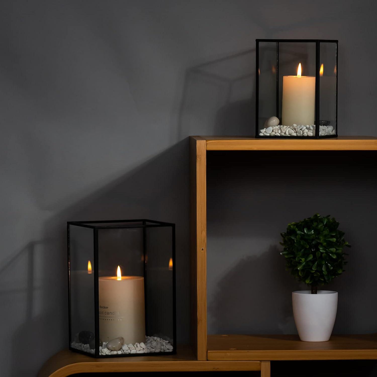 yshengood Hurricane Candle Holder Set of 2 Pcs, Black Candle Holder for Pillar Candle