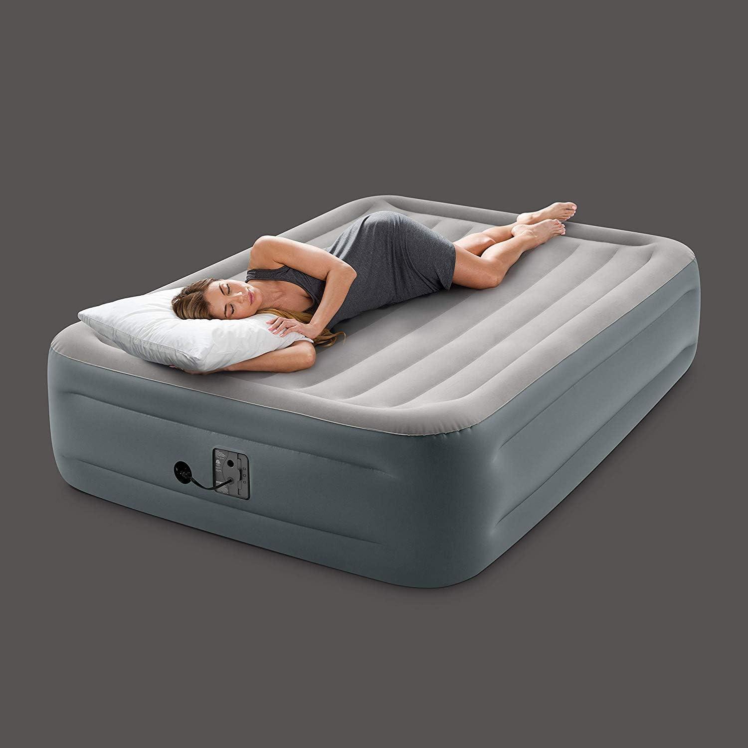 Queen Size Gray and White Air Mattress with Internal Pump