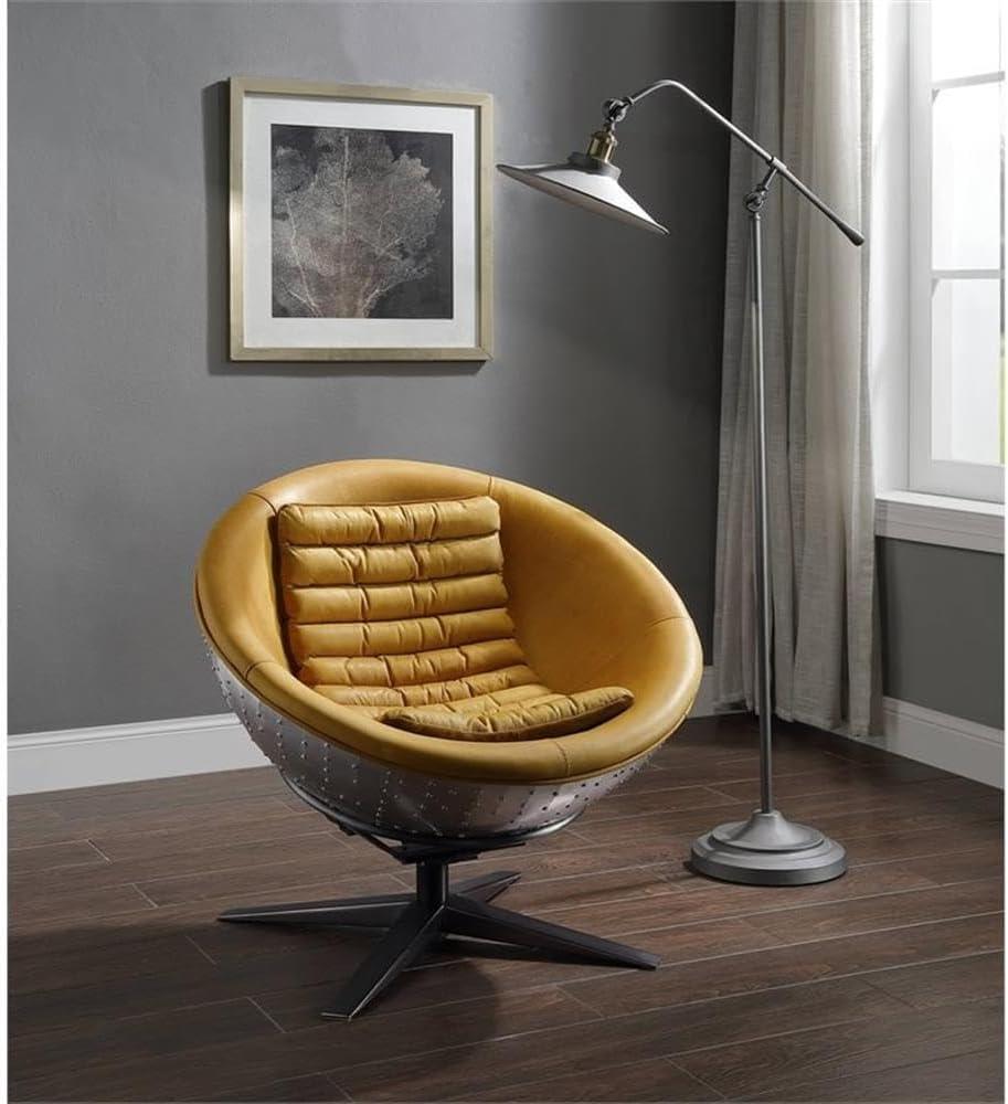 Turmeric Leather and Aluminum Barrel Accent Chair