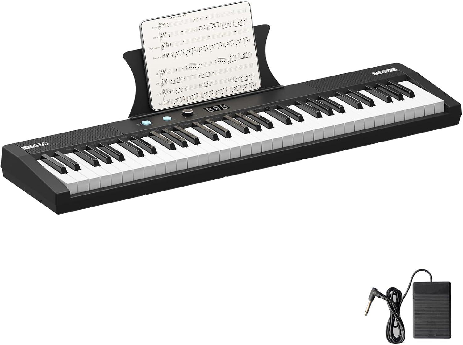 Garvee 61 Key Keyboard Piano, Protable Electric Semi-Weighted Piano Keyboard for Beginner/Professional, Built In Speakers, Pedal, for Christmas Gift