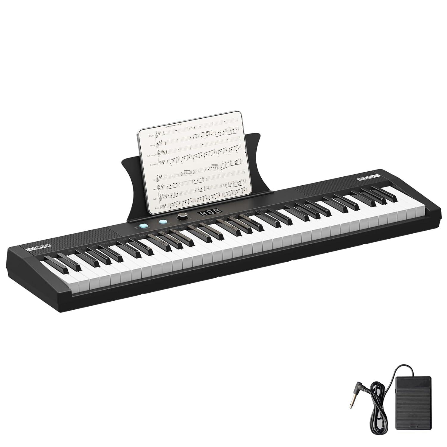EastVita 61 Key Keyboard Piano, Protable Electric Semi-Weighted Piano Keyboard with Power Supply, Built In Speakers, Pedal (without stand)