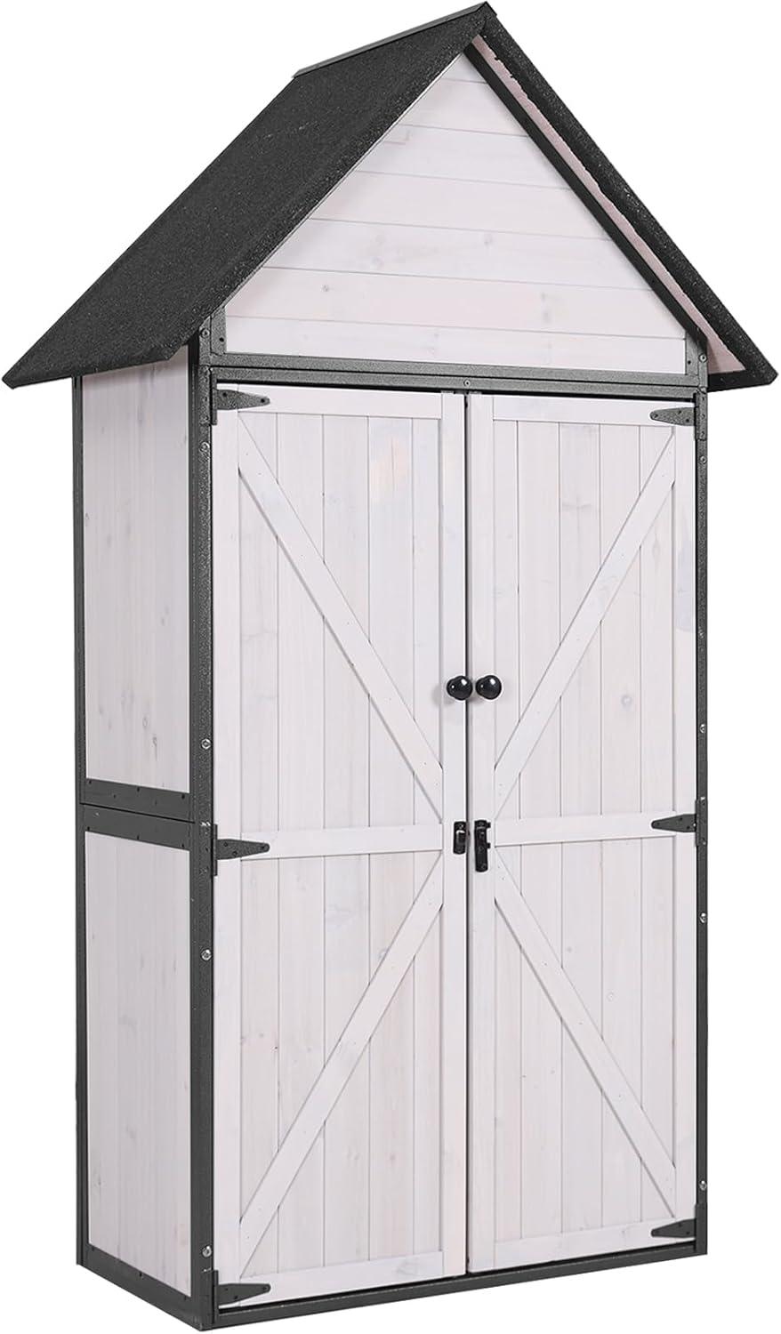 White Wooden Outdoor Storage Shed with Adjustable Shelves