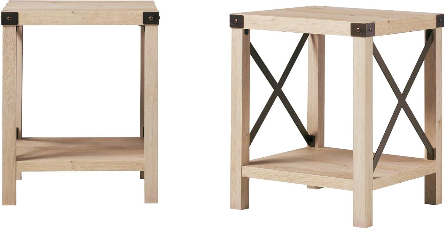 Farmhouse Metal-X End Tables with Lower Shelf in Gray Wash (Set of 2)