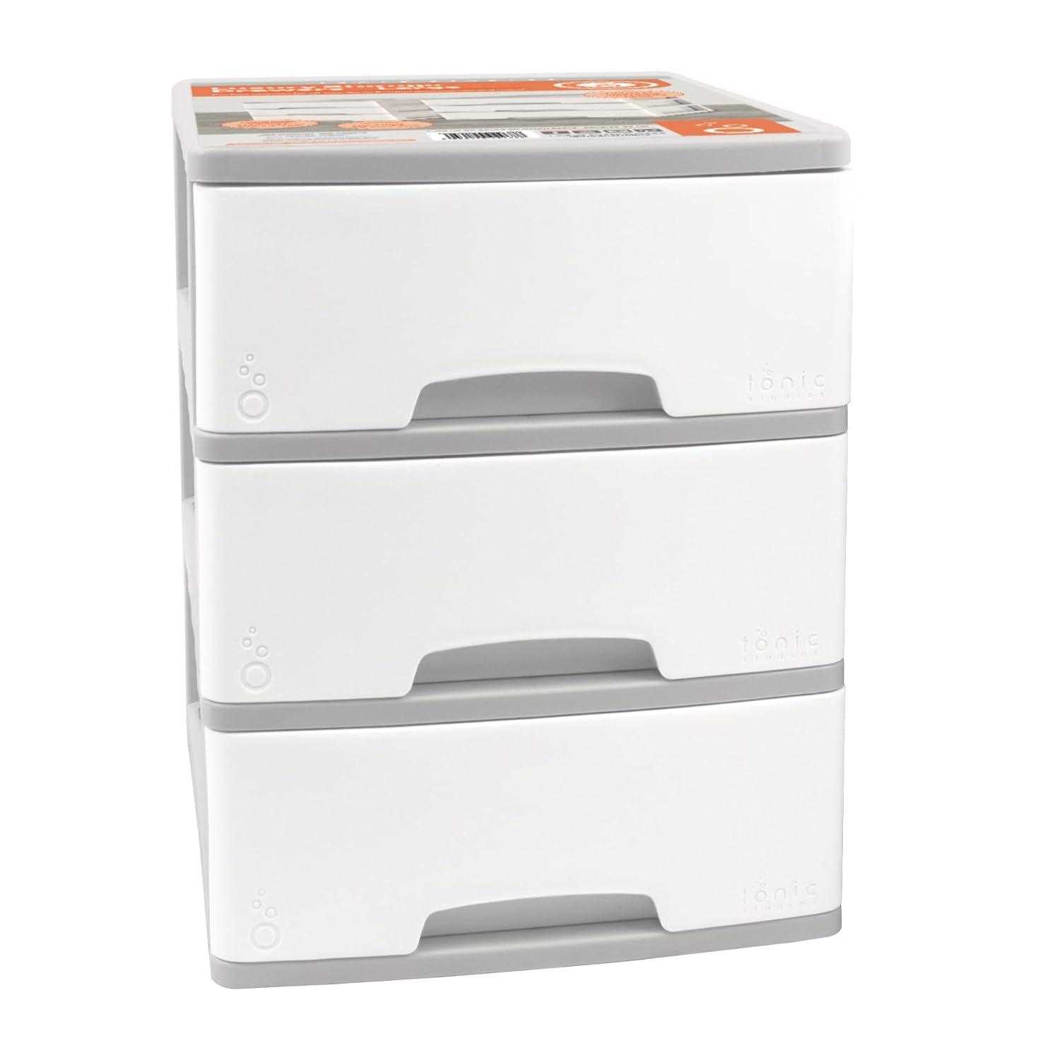 White and Gray Large Plastic 3-Drawer Storage Tower