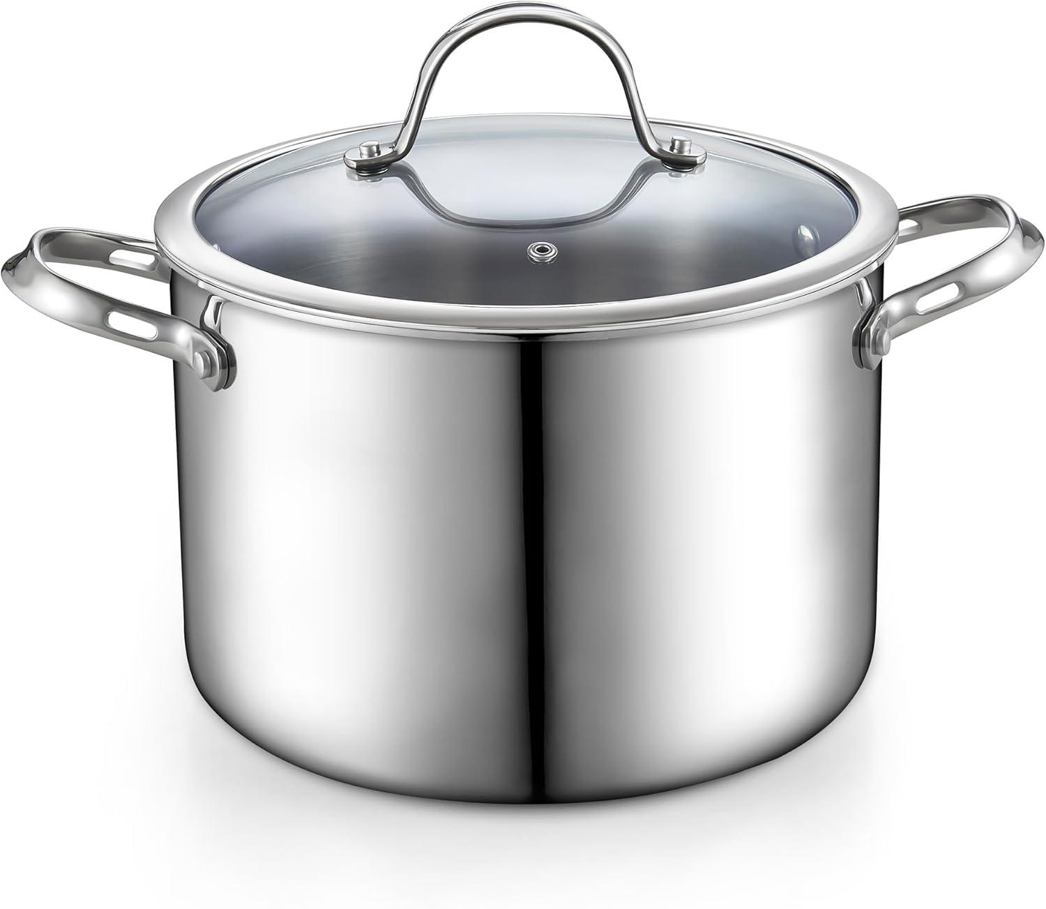 Cooks Standard Stainless Steel Stock Pot, 8-Quart Multi-Ply Clad Cooking Canning Pot with Lid, Induction Stockpot, Silver