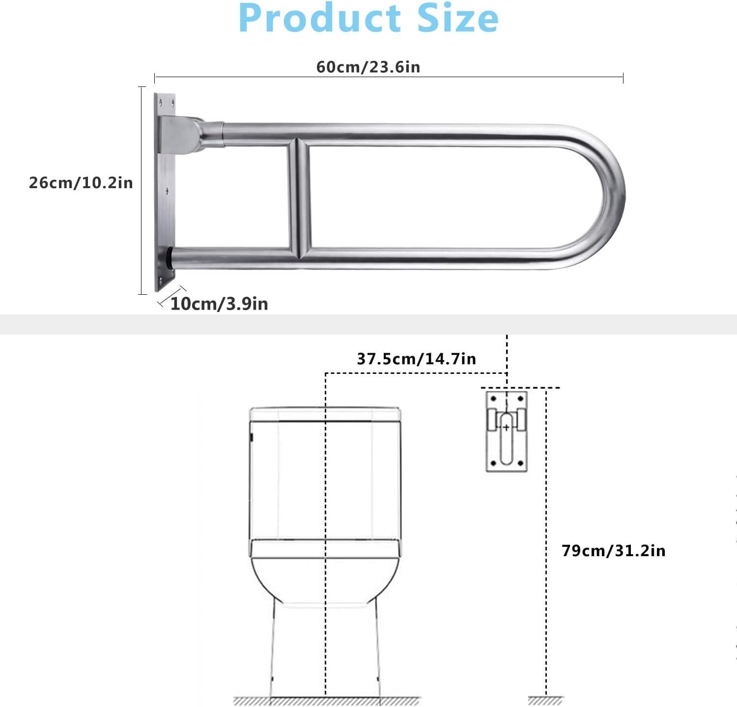 23.6'' Stainless Steel Flip-Up Toilet Safety Grab Bar