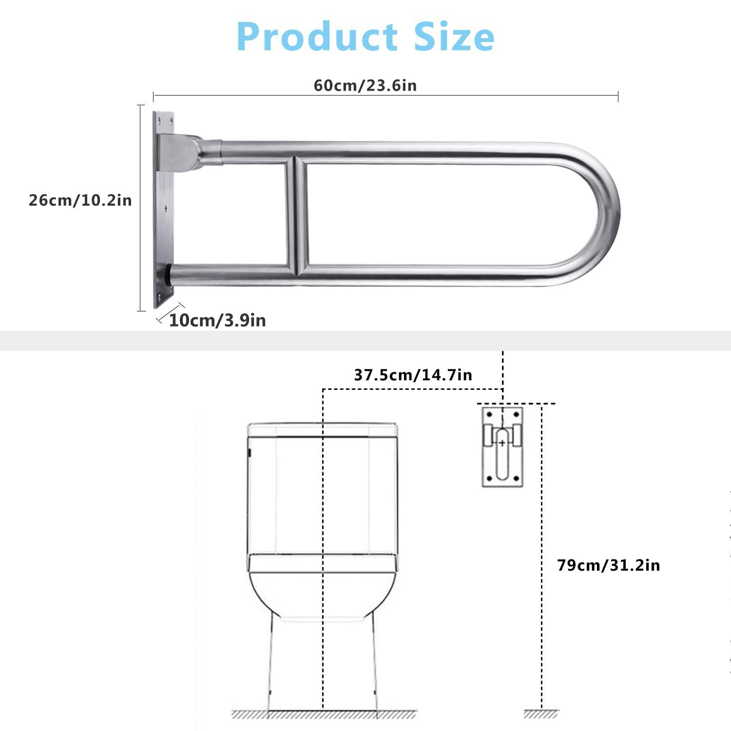 23.6'' Stainless Steel Flip-Up Toilet Safety Grab Bar