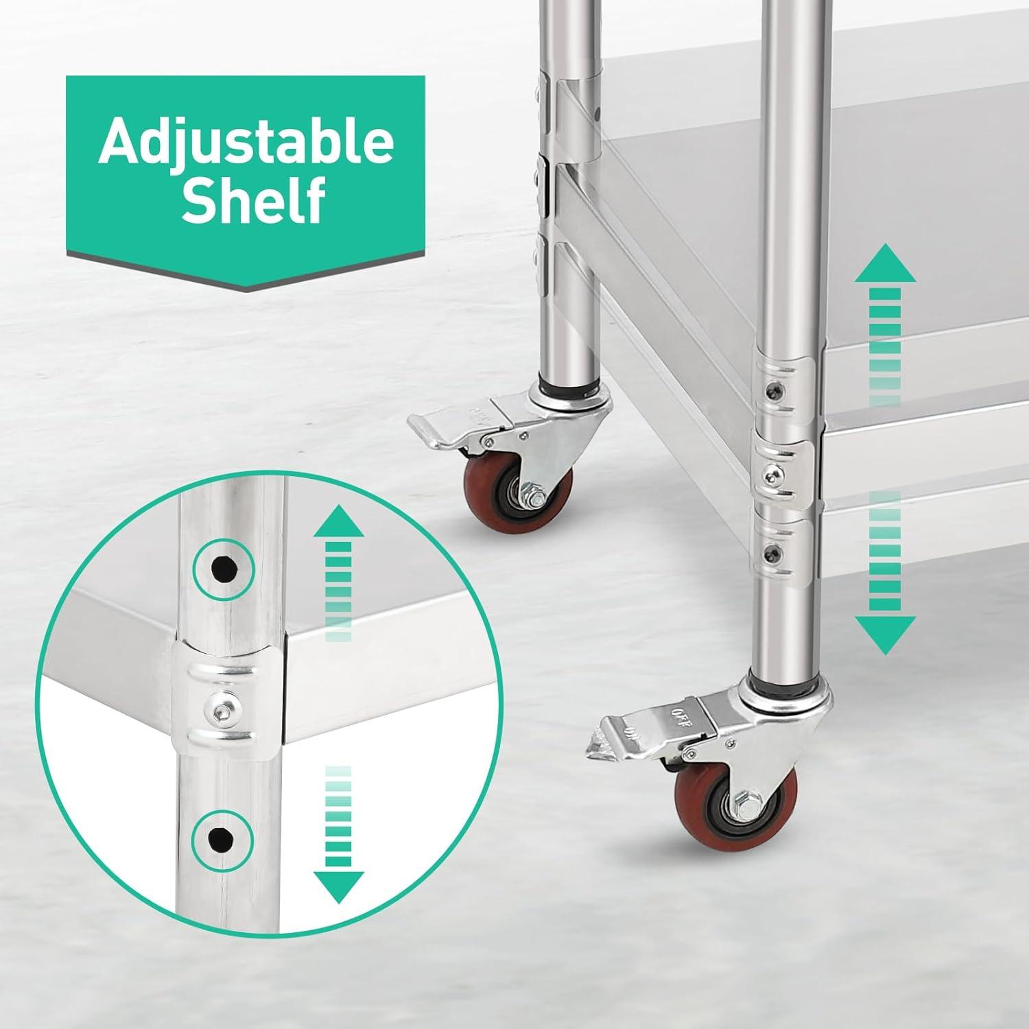 TrailBlaze 72x30 Stainless Steel Heavy Duty Work Table with Casters