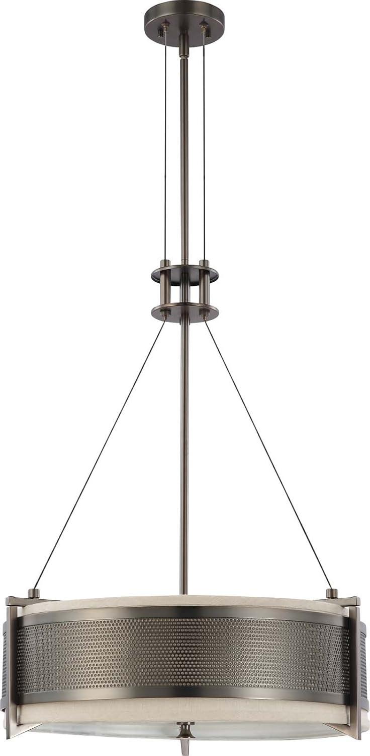 Bronze and Khaki Drum Pendant Light with Glass Diffuser