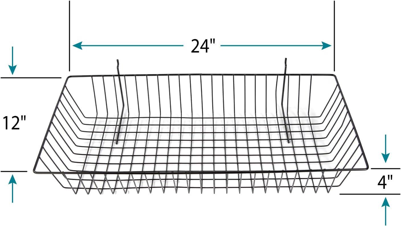 Sleek Black Rectangular Wire Grid Basket for Display - 24"L x 12"W x 4"D