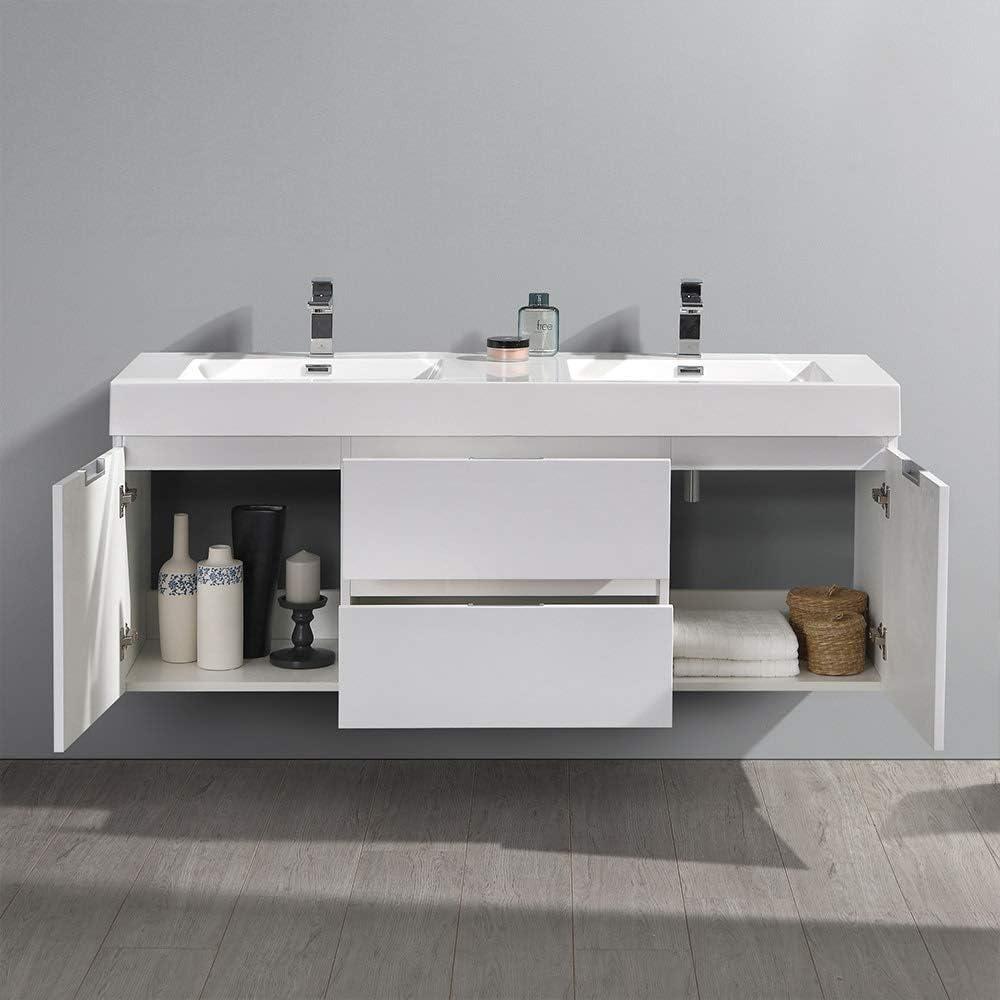 Fresca Valencia 60" Wall Mount Double Sink Bathroom Vanity with Top and Sinks (Faucets Not Included)