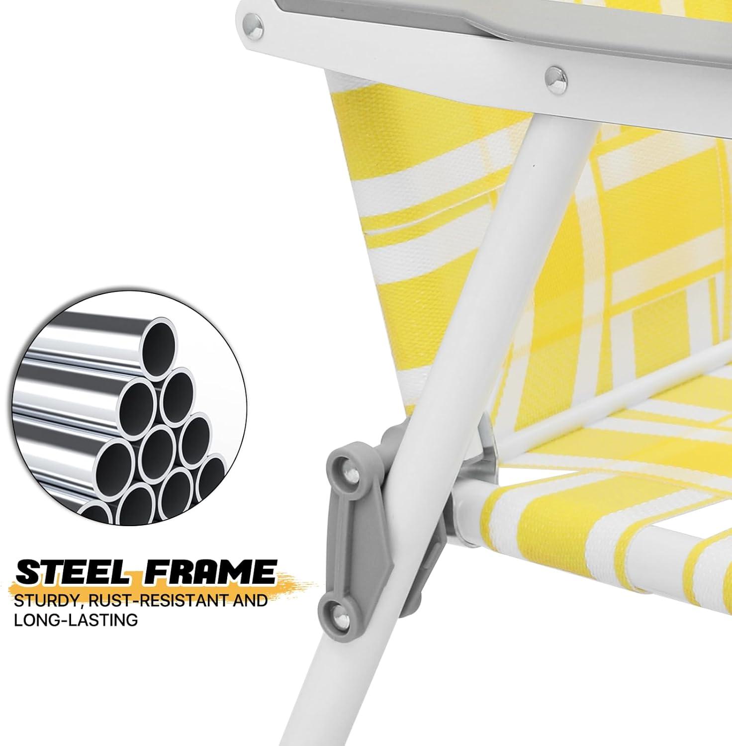 MoNiBloom Portable Webbed Beach Chairs Set of 2, Folding Camping Woven Seats with Armrests, for Outdoor Patio Lawn, Lemon Yellow