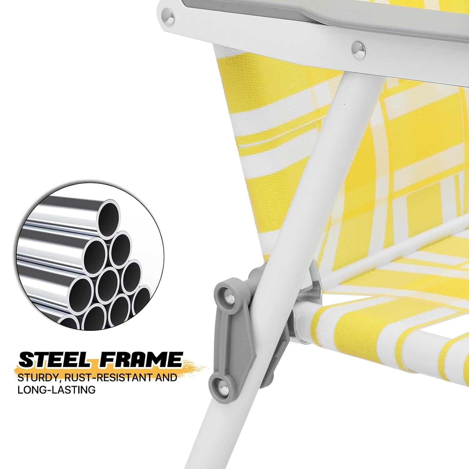 MoNiBloom Portable Webbed Beach Chairs Set of 2, Folding Camping Woven Seats with Armrests, for Outdoor Patio Lawn, Lemon Yellow