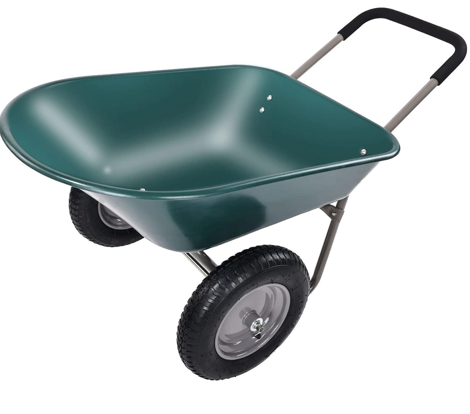 Costway 2 Tire Wheelbarrow Cart Heavy-duty Dolly Utility Cart Green