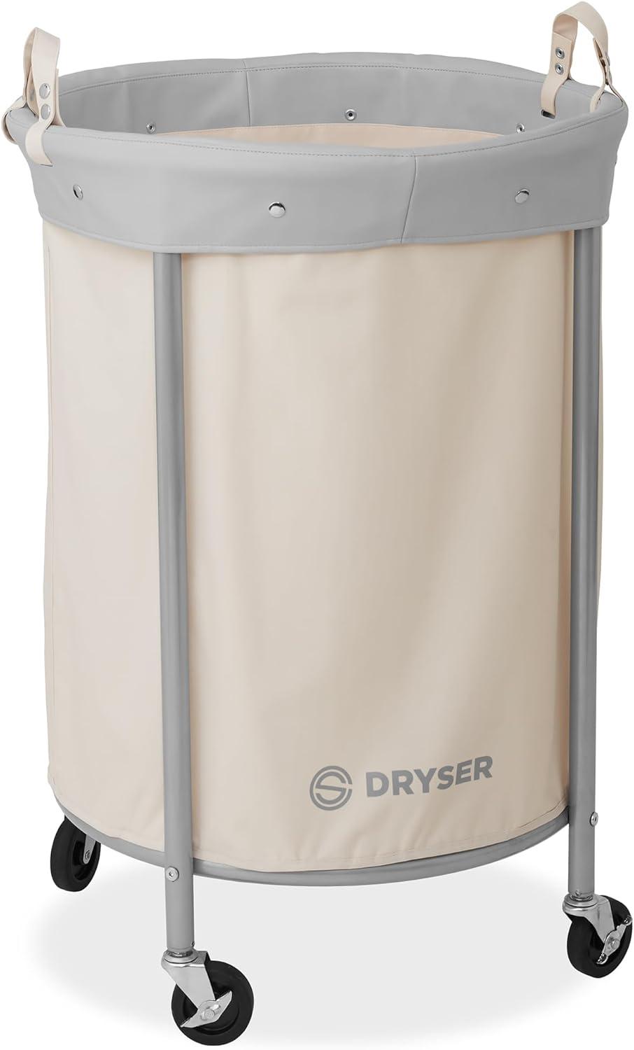 Dryser Round Commercial Heavy-Duty Rolling Laundry Hamper, Steel Frame Cart on Wheels with Removable Canvas Bin for Hotel or Home