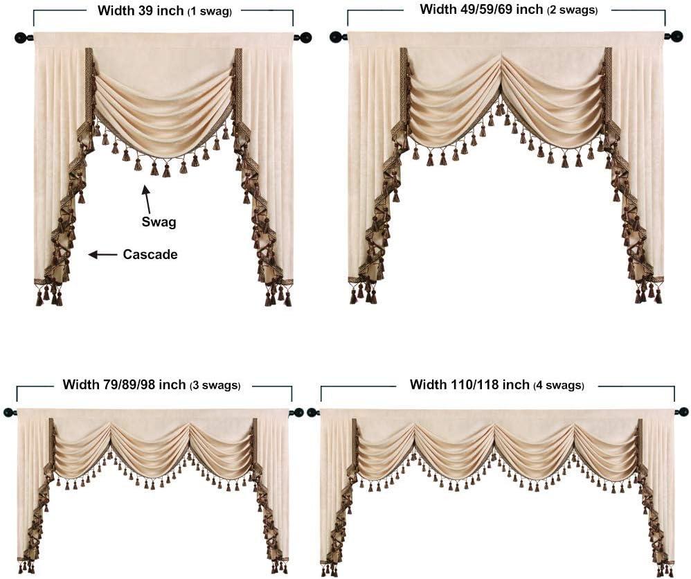 ELKCA Beige Double-Sided Chenille Waterfall Valance for Living Room Luxury Window Curtains Valance for Bedroom,Rod Pocket (Beige, W79 Inch, 1 Panel)