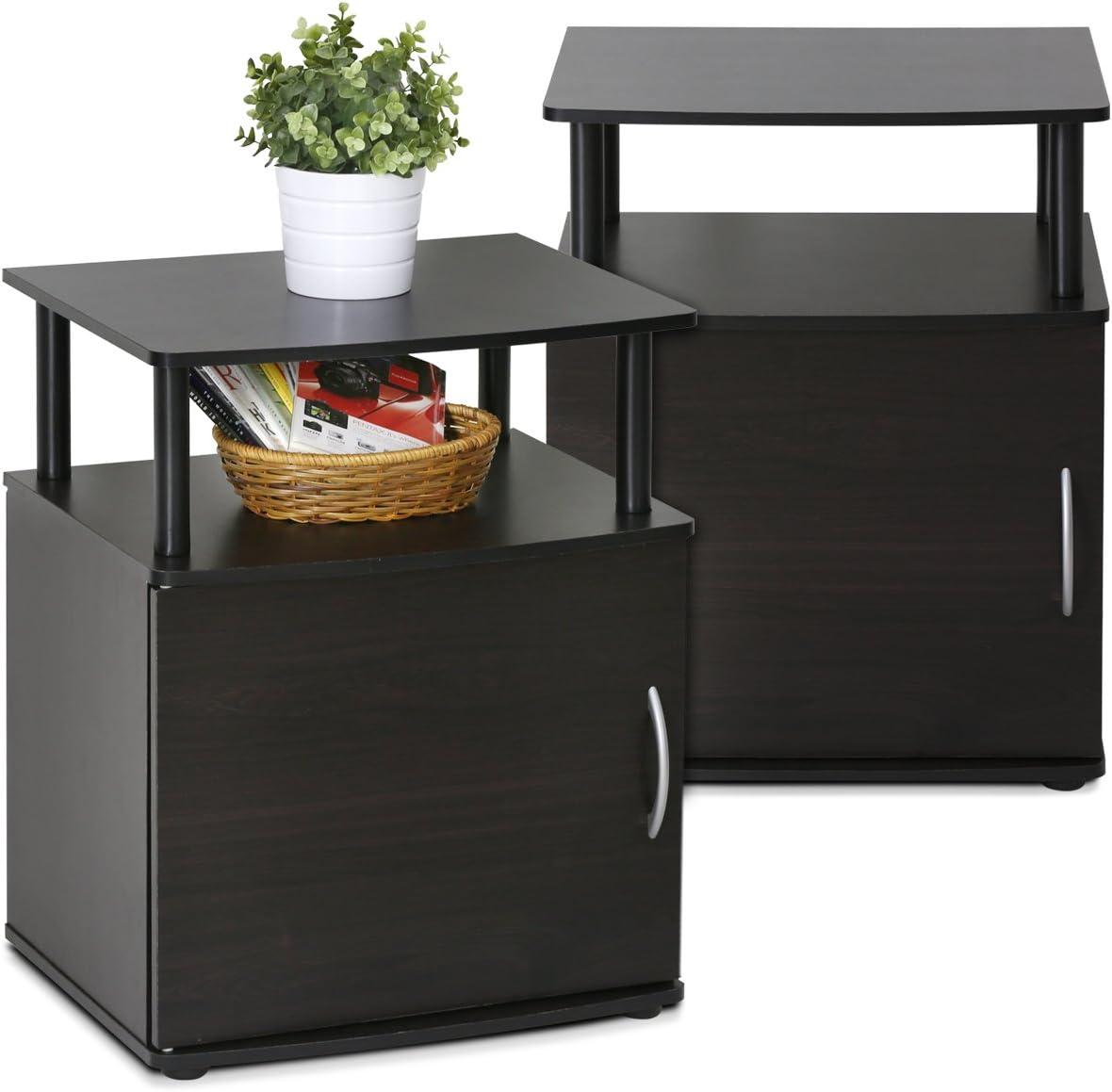 Furinno Set of 2 Modern Utility End Table Space-Saving Bedside Table Nightstand W/1 Storage Cabinet&Open Storage Shelf,Black